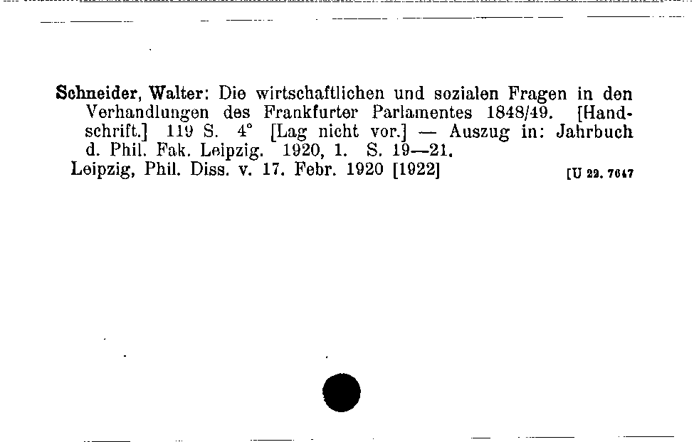 [Katalogkarte Dissertationenkatalog bis 1980]