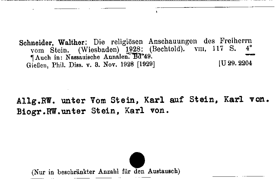 [Katalogkarte Dissertationenkatalog bis 1980]