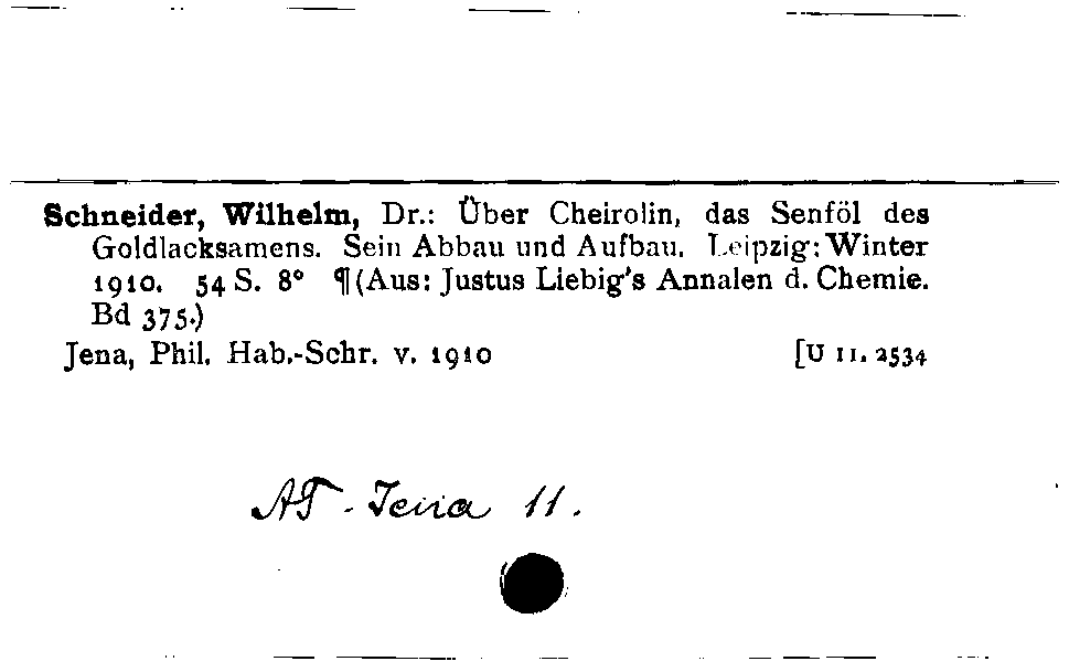 [Katalogkarte Dissertationenkatalog bis 1980]