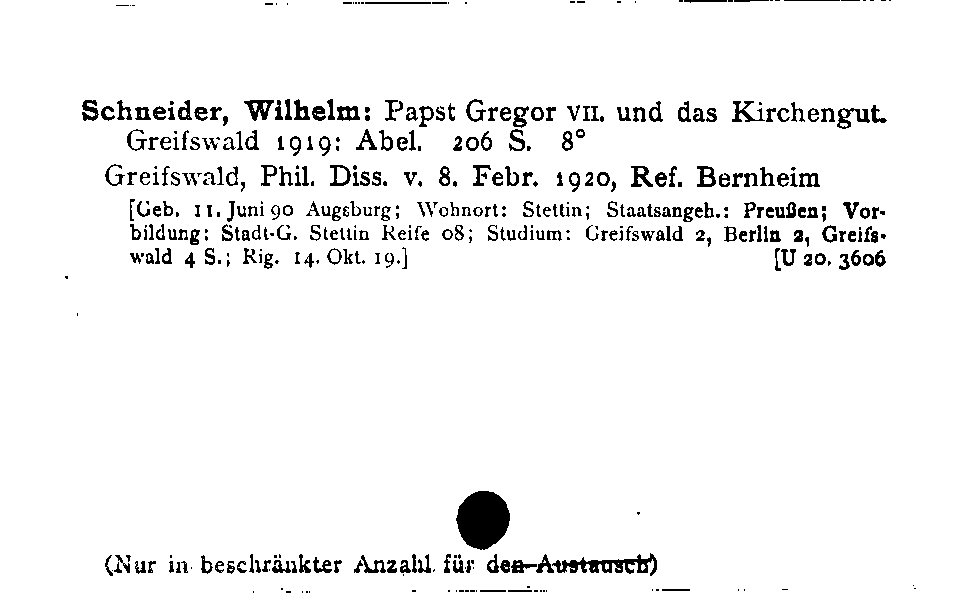 [Katalogkarte Dissertationenkatalog bis 1980]