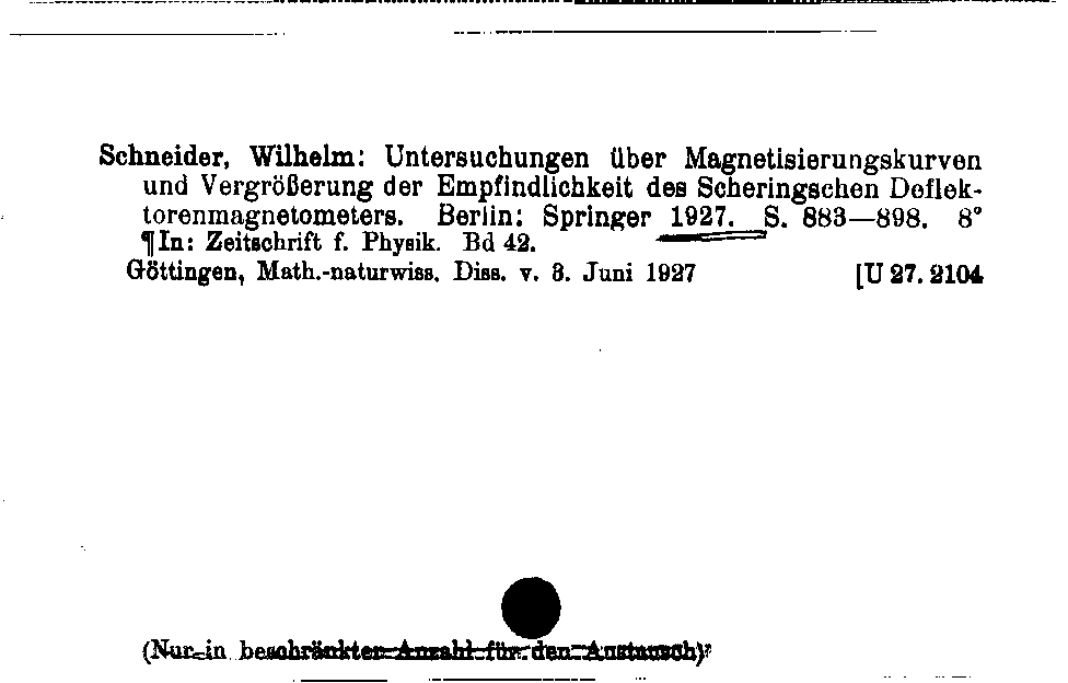 [Katalogkarte Dissertationenkatalog bis 1980]