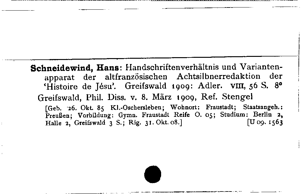 [Katalogkarte Dissertationenkatalog bis 1980]