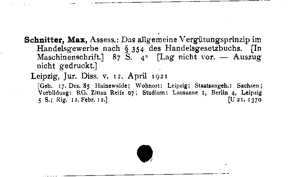 [Katalogkarte Dissertationenkatalog bis 1980]