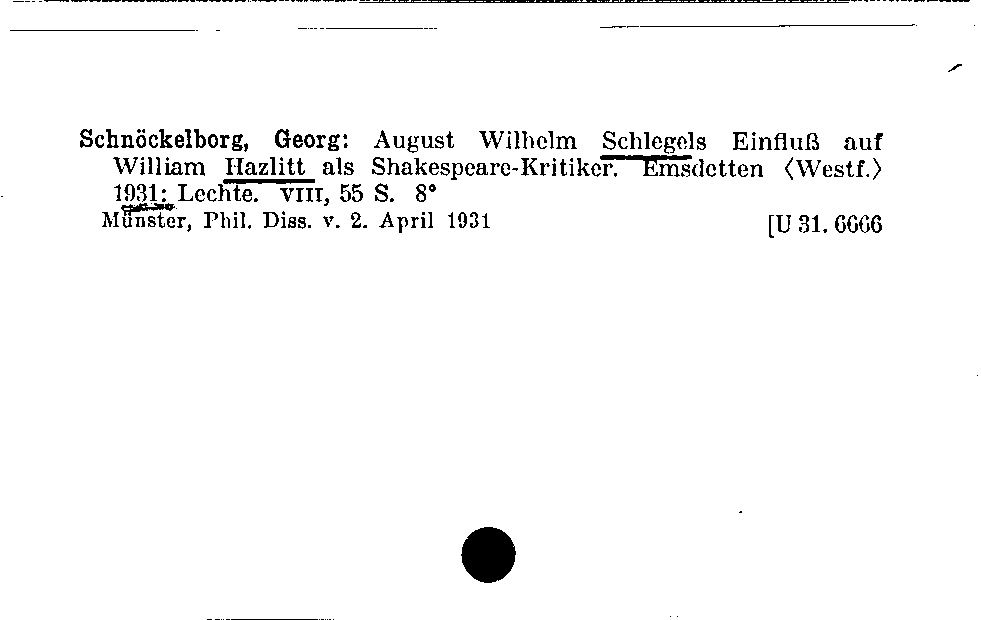 [Katalogkarte Dissertationenkatalog bis 1980]