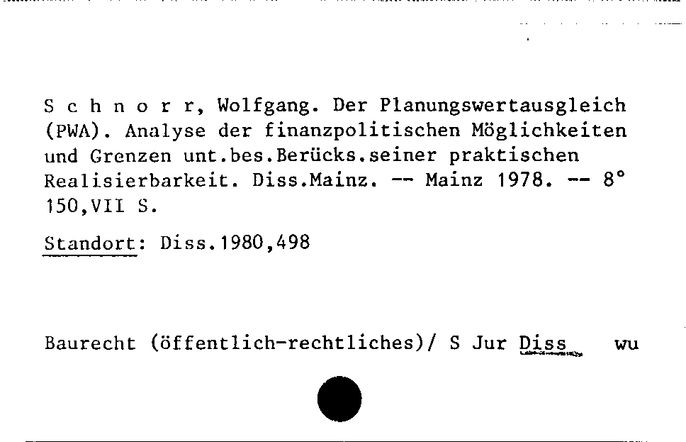 [Katalogkarte Dissertationenkatalog bis 1980]