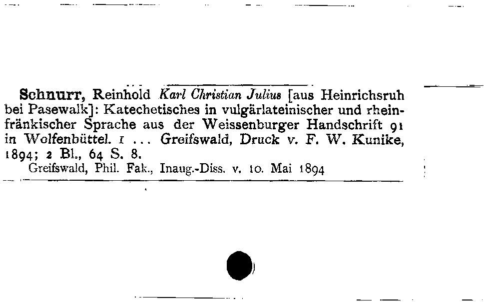 [Katalogkarte Dissertationenkatalog bis 1980]