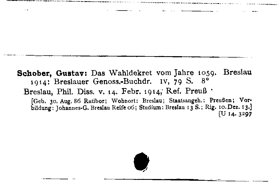 [Katalogkarte Dissertationenkatalog bis 1980]