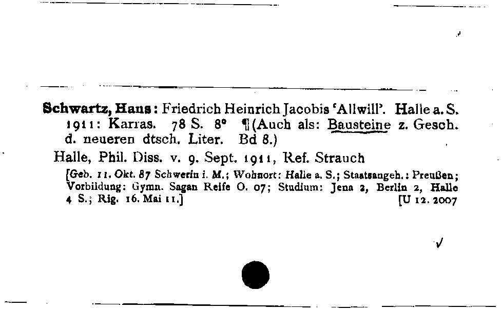 [Katalogkarte Dissertationenkatalog bis 1980]