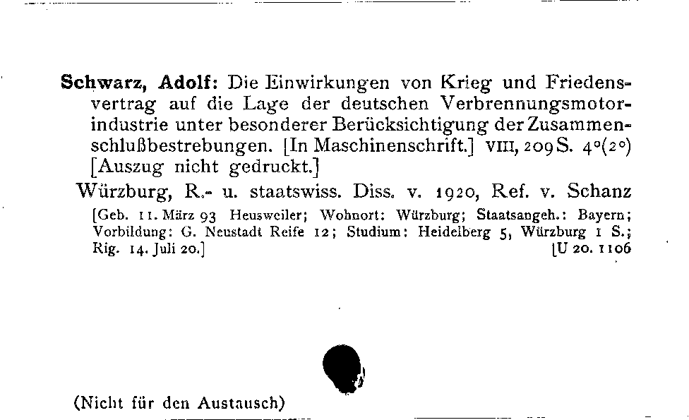 [Katalogkarte Dissertationenkatalog bis 1980]