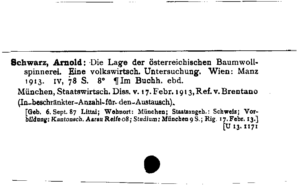 [Katalogkarte Dissertationenkatalog bis 1980]