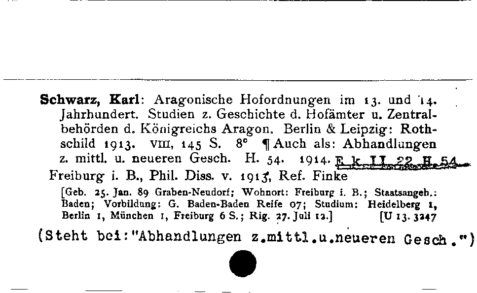 [Katalogkarte Dissertationenkatalog bis 1980]