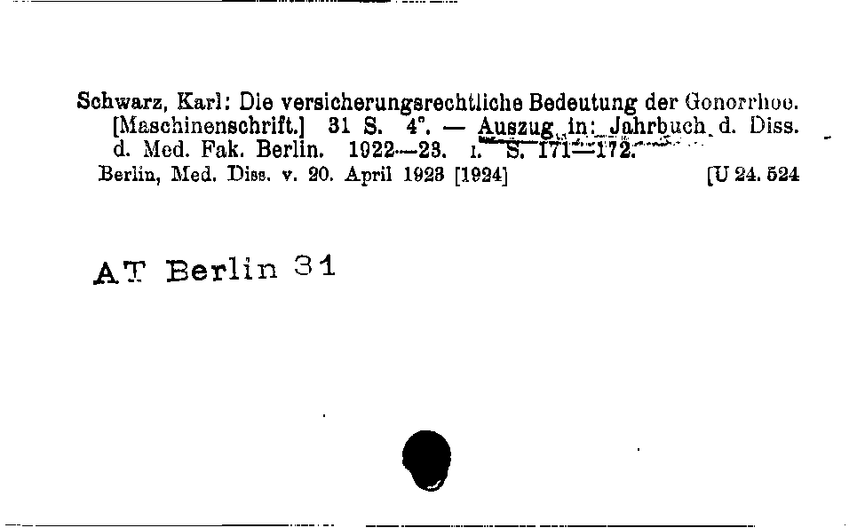 [Katalogkarte Dissertationenkatalog bis 1980]