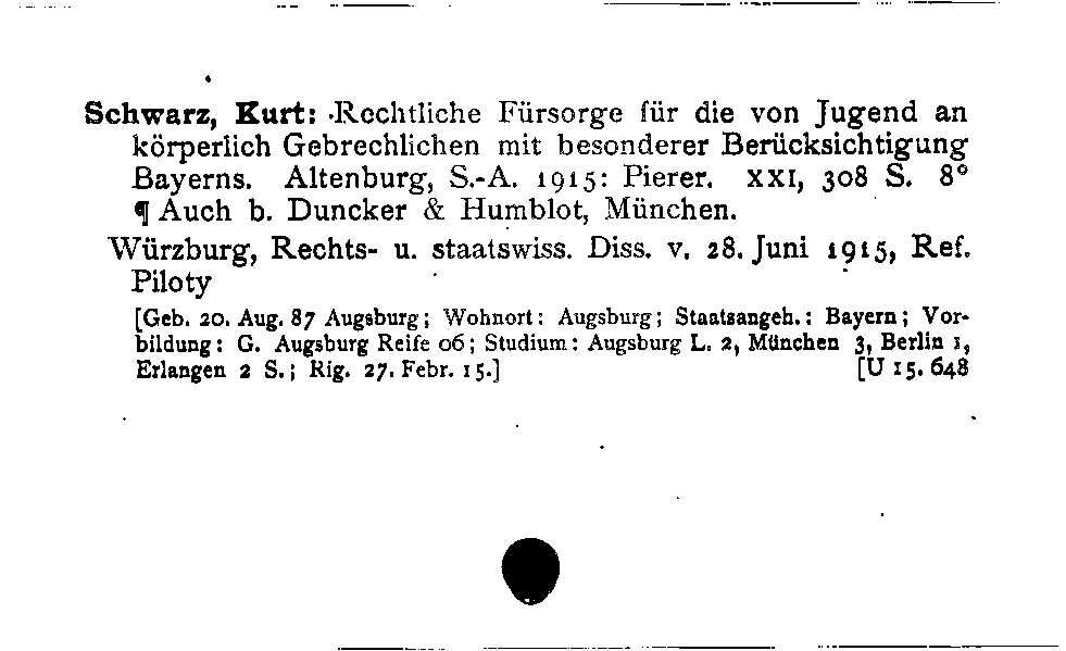 [Katalogkarte Dissertationenkatalog bis 1980]