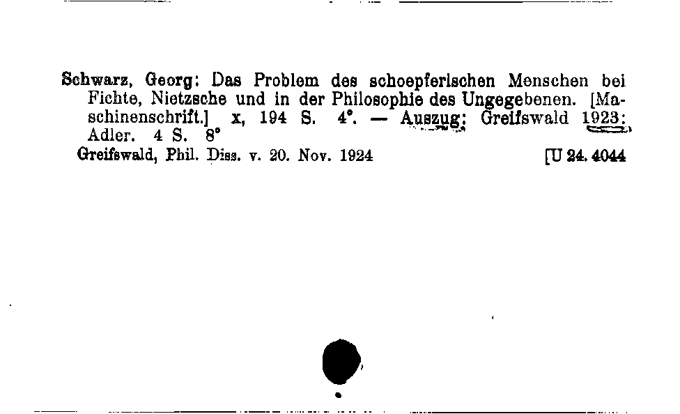 [Katalogkarte Dissertationenkatalog bis 1980]