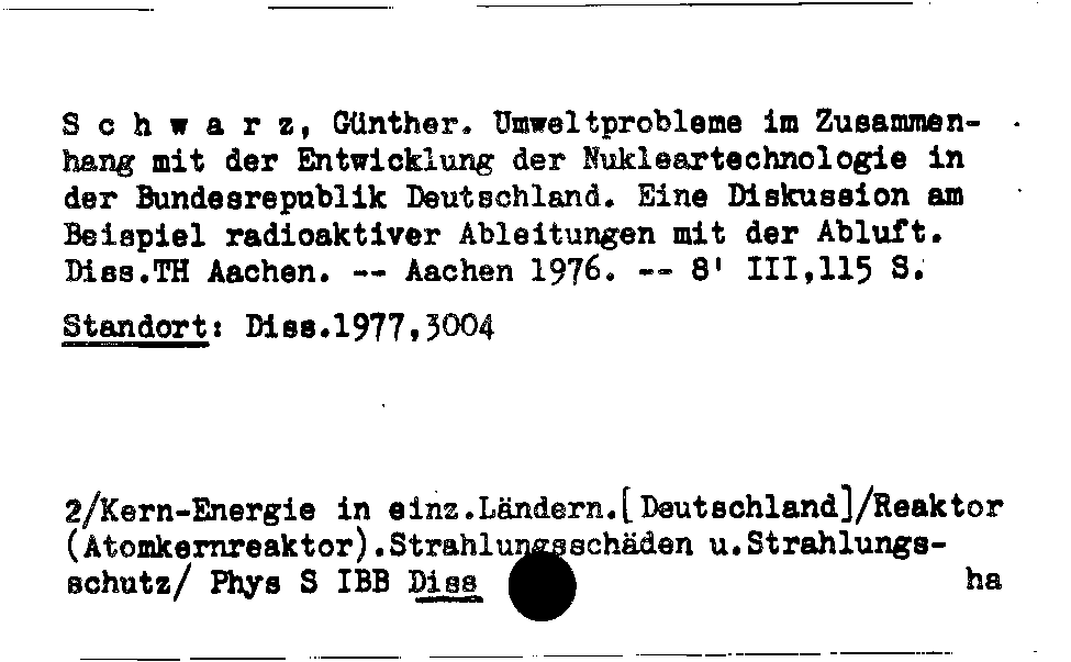 [Katalogkarte Dissertationenkatalog bis 1980]