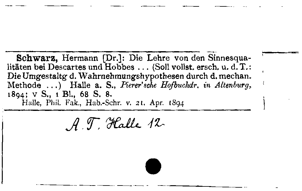 [Katalogkarte Dissertationenkatalog bis 1980]