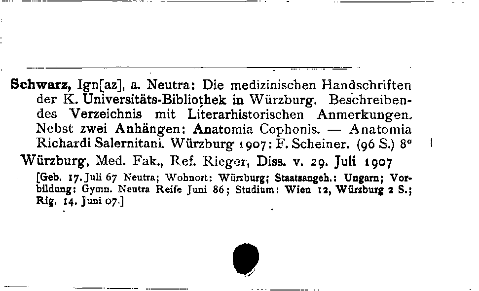 [Katalogkarte Dissertationenkatalog bis 1980]