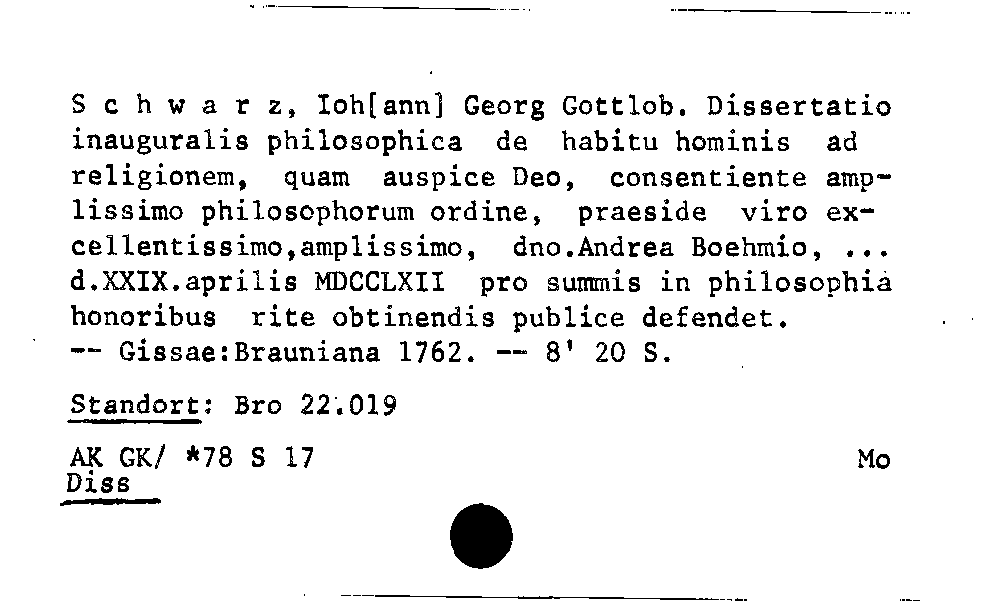 [Katalogkarte Dissertationenkatalog bis 1980]