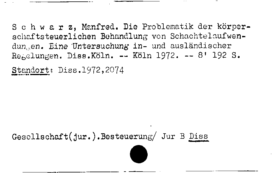 [Katalogkarte Dissertationenkatalog bis 1980]