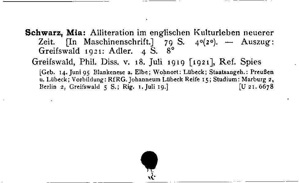 [Katalogkarte Dissertationenkatalog bis 1980]