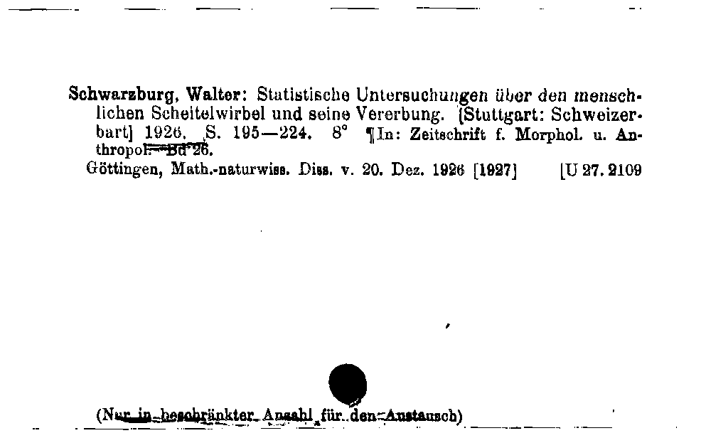 [Katalogkarte Dissertationenkatalog bis 1980]