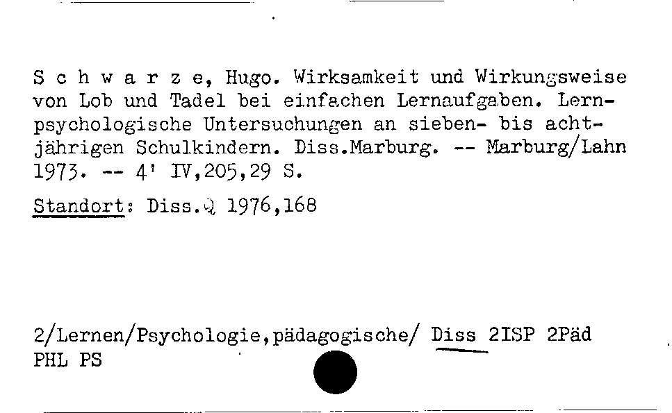 [Katalogkarte Dissertationenkatalog bis 1980]