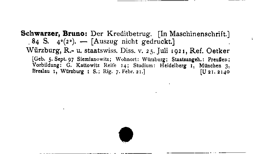 [Katalogkarte Dissertationenkatalog bis 1980]