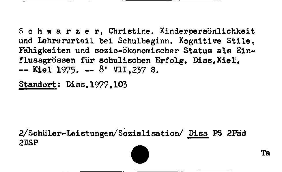 [Katalogkarte Dissertationenkatalog bis 1980]