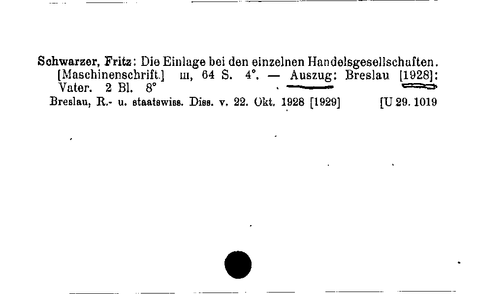 [Katalogkarte Dissertationenkatalog bis 1980]