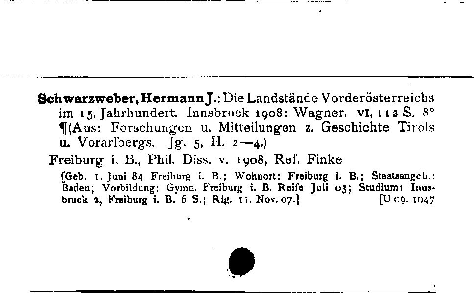 [Katalogkarte Dissertationenkatalog bis 1980]