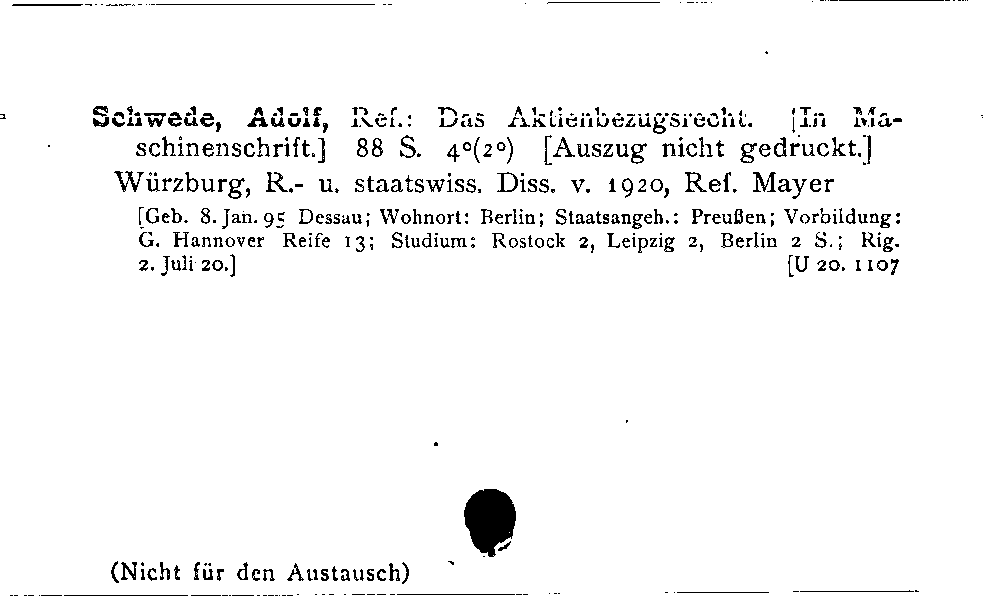 [Katalogkarte Dissertationenkatalog bis 1980]