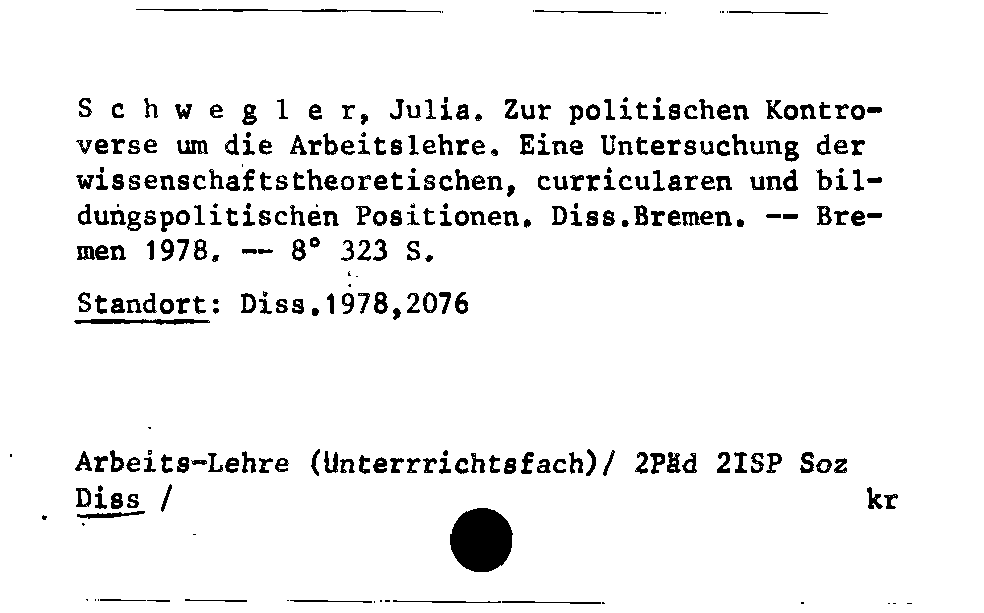 [Katalogkarte Dissertationenkatalog bis 1980]