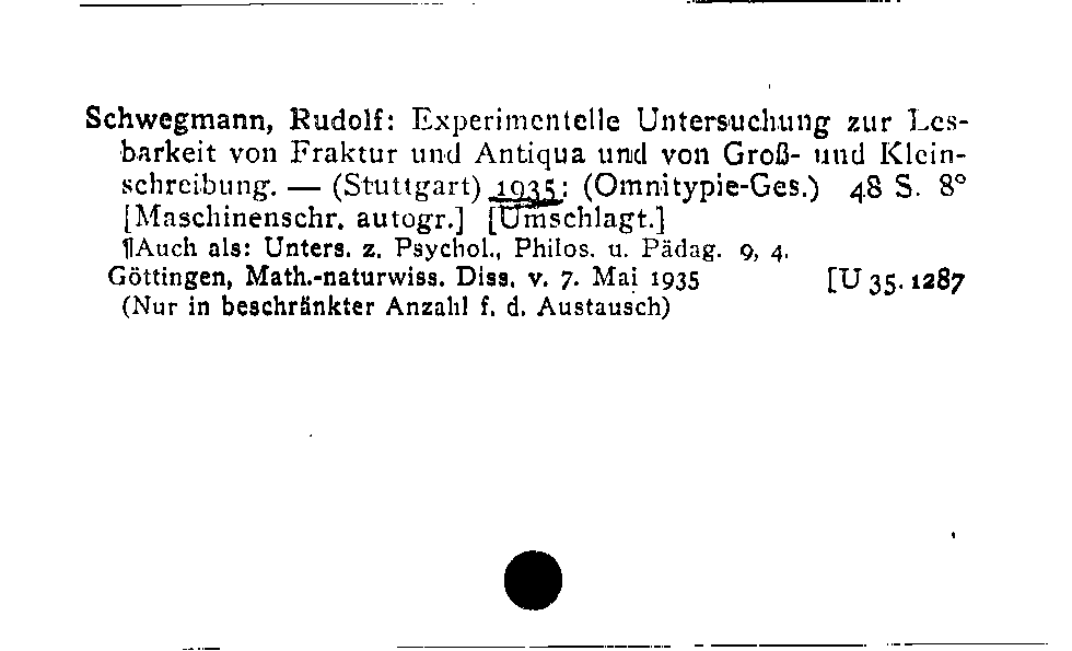 [Katalogkarte Dissertationenkatalog bis 1980]