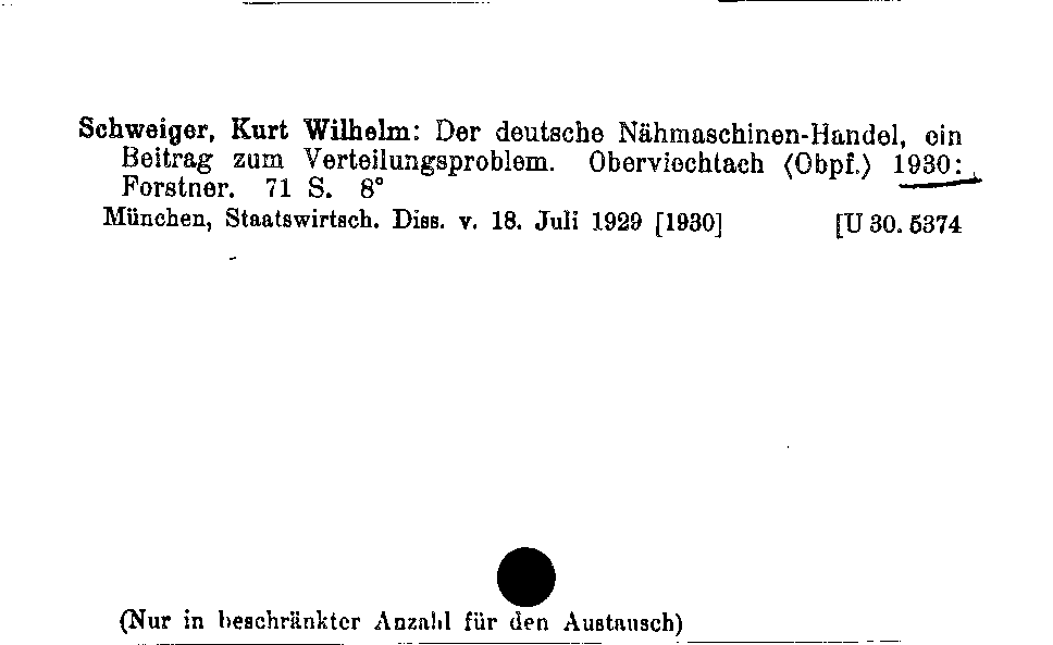 [Katalogkarte Dissertationenkatalog bis 1980]