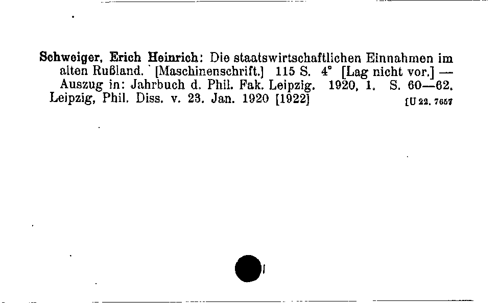 [Katalogkarte Dissertationenkatalog bis 1980]