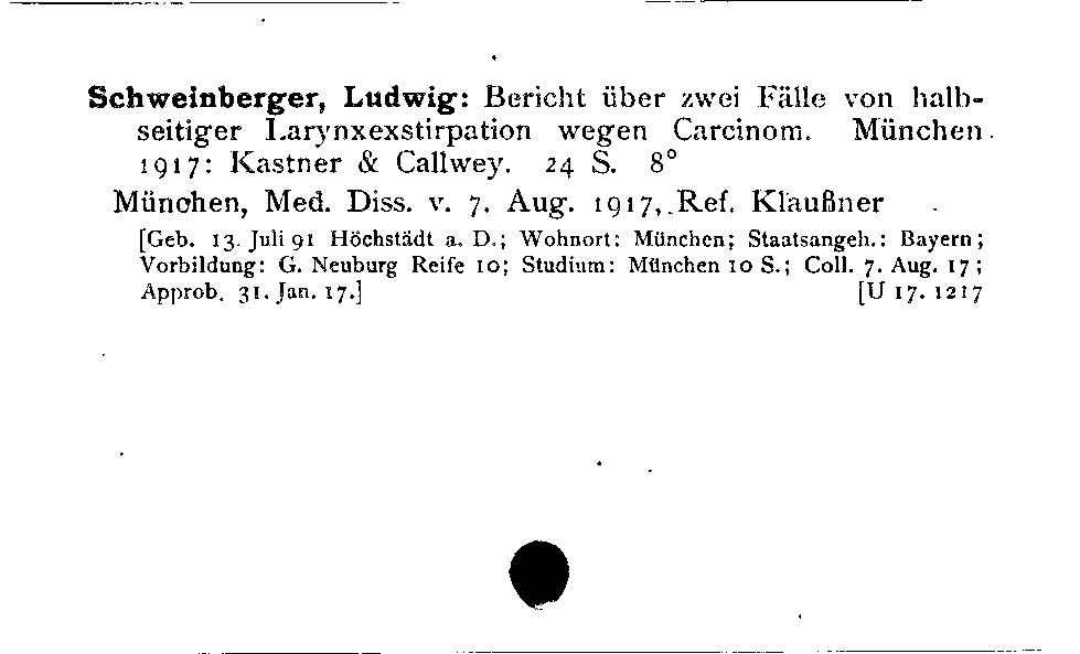 [Katalogkarte Dissertationenkatalog bis 1980]