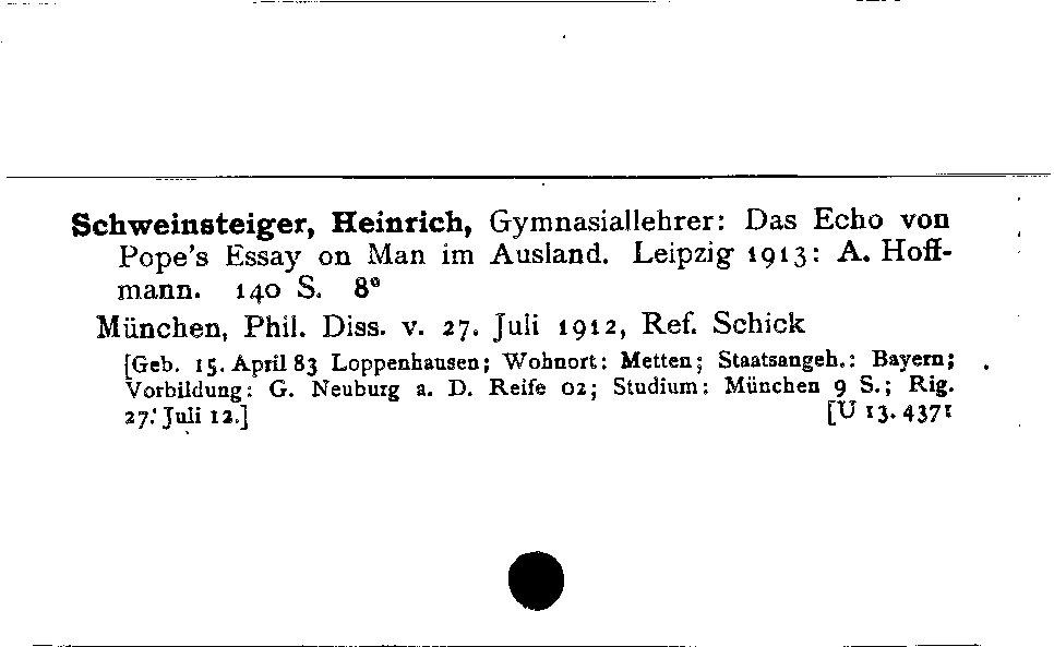 [Katalogkarte Dissertationenkatalog bis 1980]