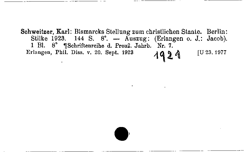 [Katalogkarte Dissertationenkatalog bis 1980]