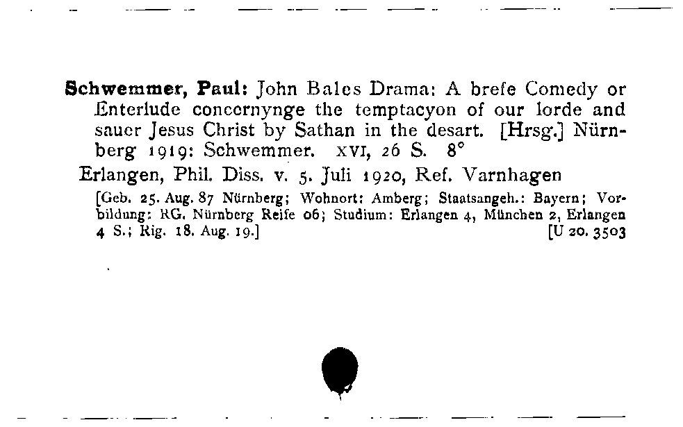 [Katalogkarte Dissertationenkatalog bis 1980]