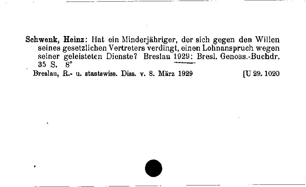 [Katalogkarte Dissertationenkatalog bis 1980]