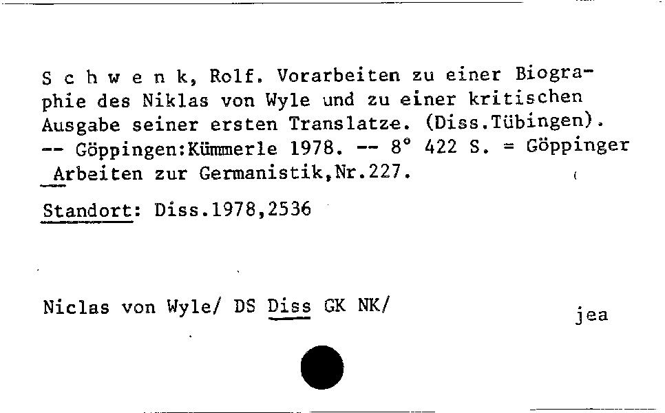 [Katalogkarte Dissertationenkatalog bis 1980]