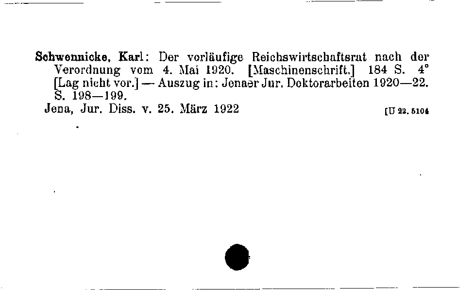 [Katalogkarte Dissertationenkatalog bis 1980]