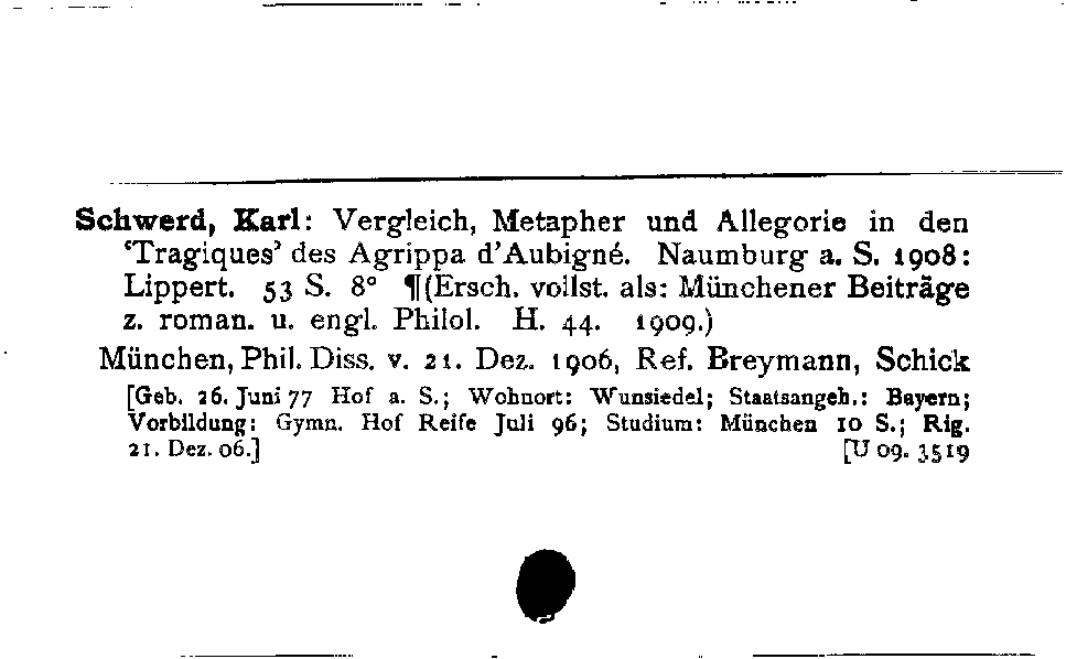 [Katalogkarte Dissertationenkatalog bis 1980]