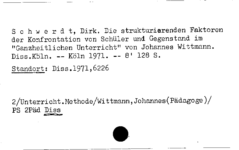 [Katalogkarte Dissertationenkatalog bis 1980]