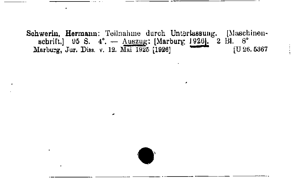 [Katalogkarte Dissertationenkatalog bis 1980]