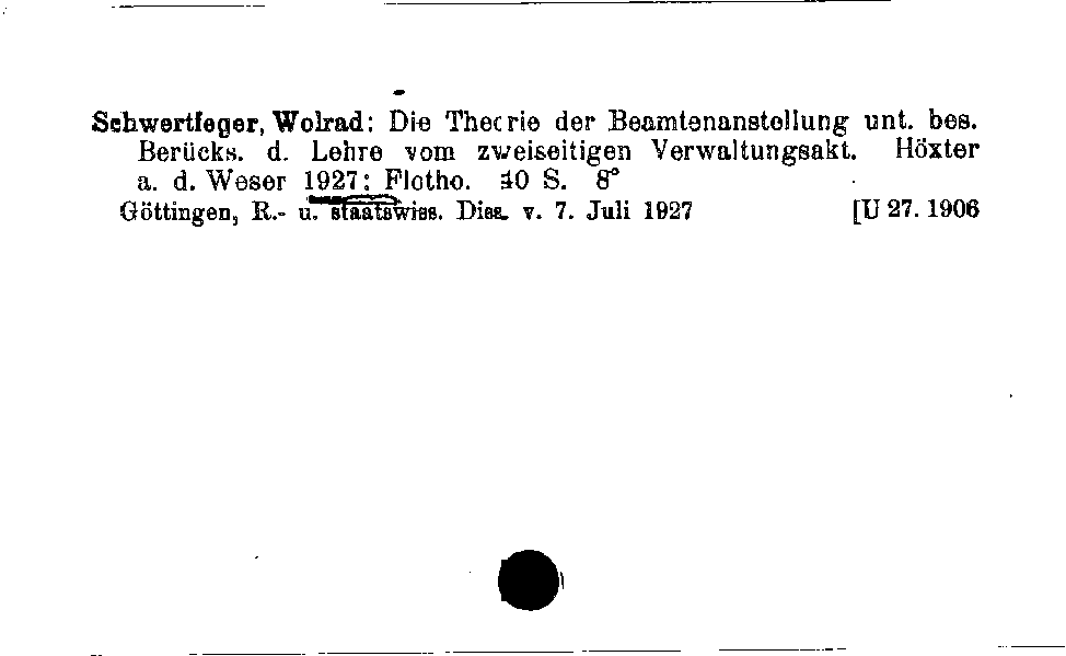 [Katalogkarte Dissertationenkatalog bis 1980]