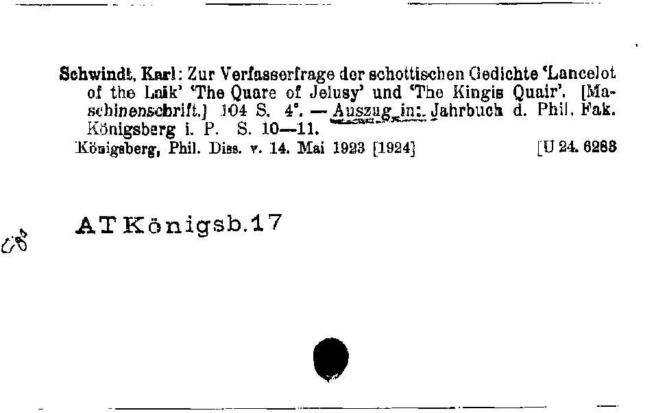 [Katalogkarte Dissertationenkatalog bis 1980]