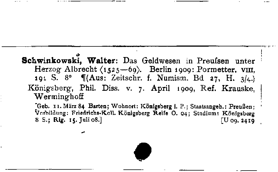 [Katalogkarte Dissertationenkatalog bis 1980]