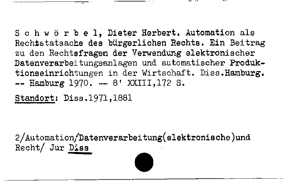 [Katalogkarte Dissertationenkatalog bis 1980]