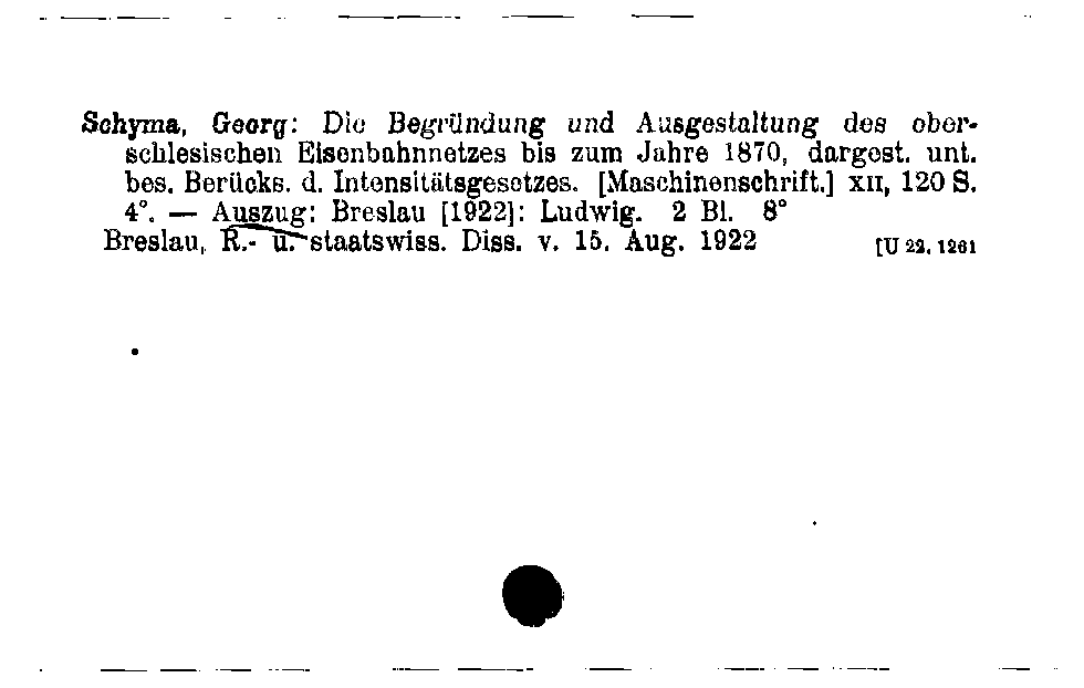 [Katalogkarte Dissertationenkatalog bis 1980]